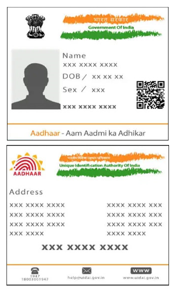 Sample Aadhar Card (Front and Back)